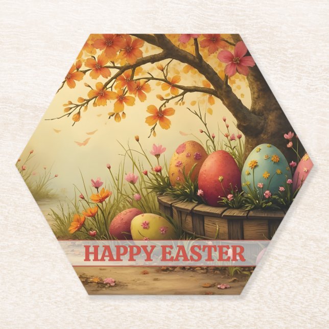 Spring Blossom Magic with Easter Egg Splendour Paper Coaster (Front)