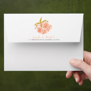 Spring blossom peach flowers watercolor wedding envelope