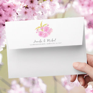 Spring blossom pink flowers watercolor wedding envelope