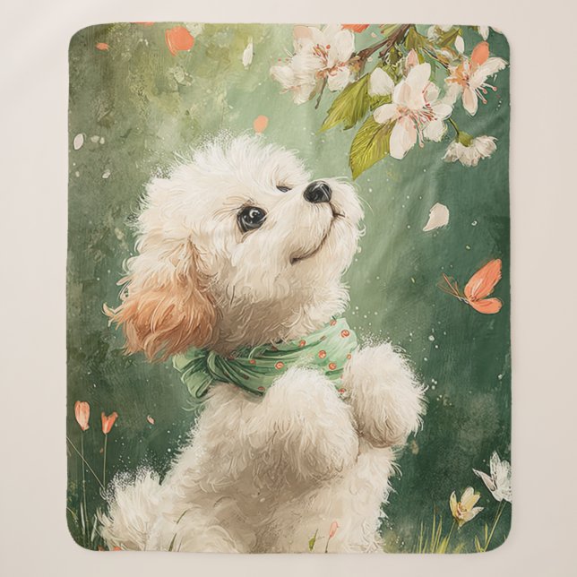Spring Blossom Puppy Watercolor Blanket (Front)