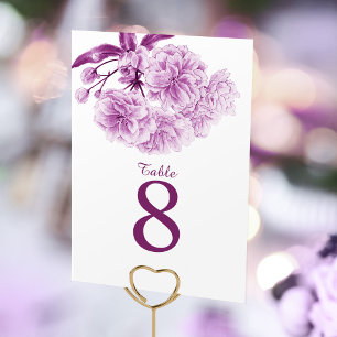 Spring blossom purple mauve wedding table numbers
