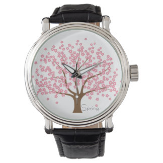 Spring Blossom Tree Vintage Leather Watch