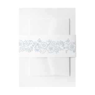 Spring blossom vine butterflies white blue wedding invitation belly band