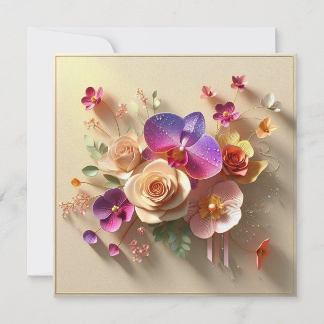 Spring Blossoms 3D Greeting Card - Vibrant Roses  (Front)