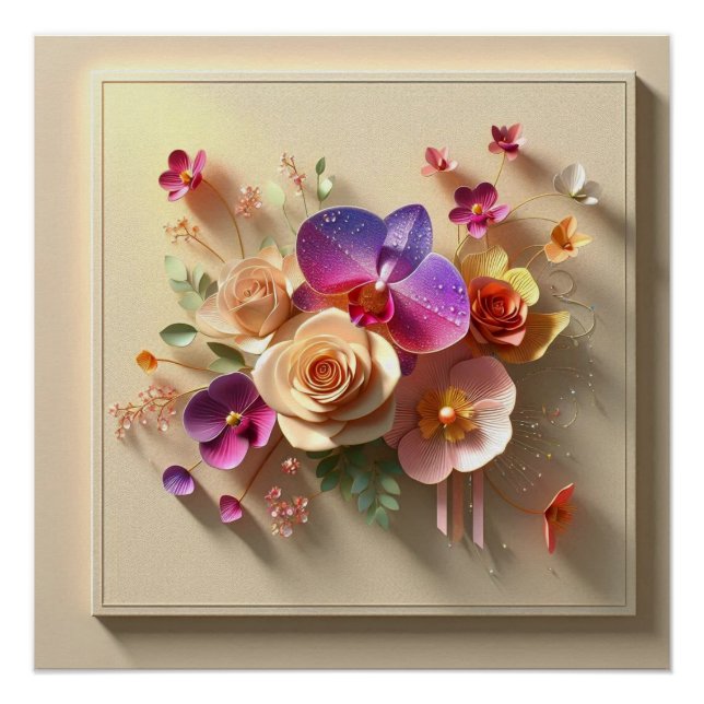  Spring Blossoms 3D Greeting Card - Vibrant Roses  Poster (Front)