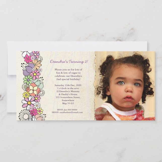 Spring Blossoms Baby Girls 2nd Birthday Invite (Front)