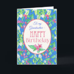 Spring Blossoms Birthday Card for Grandmother<br><div class="desc">A pretty floral Birthday Card for a Grandmother,  with a pattern of Mock Orange and Weigela on a bright blue background. The design is from a hand-painted watercolour and the lettering is in deep pink and you can customise the inside message.</div>