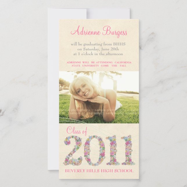 Spring Blossoms Class of 2011 Graduation PhotoCard Announcement (Front)