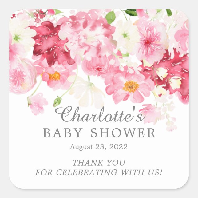 Spring Blossoms Floral Baby Shower Square Sticker (Front)