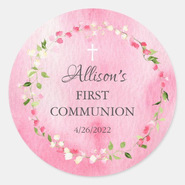Spring Blossoms Floral Communion Classic Round Sti Sticker (Front)