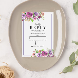 Spring Blossoms Floral Peach Purple Violet Wedding RSVP Card