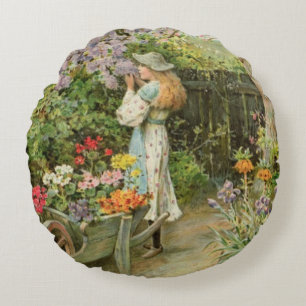 Spring Blossoms, from the Pears Annual, 1902 Round Cushion