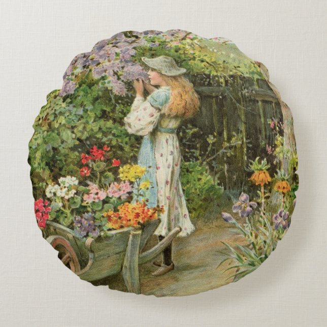 Spring Blossoms, from the Pears Annual, 1902 Round Cushion (Front)