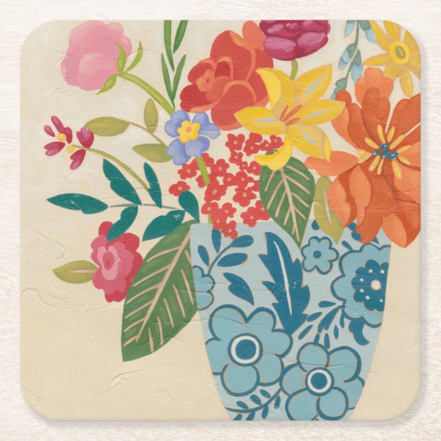 Spring Blossoms I Square Paper Coaster (Front)