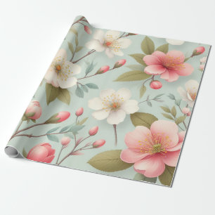 Spring Blossoms in Robin's Egg Blue Wrapping Paper