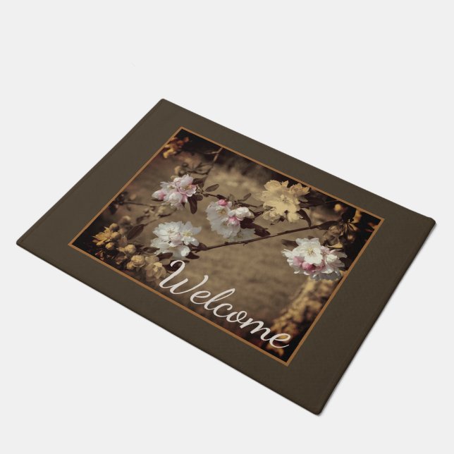 Spring Blossoms In Sepia Partial Colour Welcome Doormat (Angled)