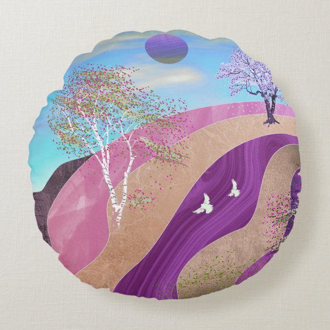 Spring Blossoms Landscape Round Cushion (Front)