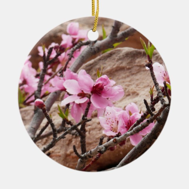 Spring Blossoms on Zion Rocks Ceramic Tree Decoration (Front)