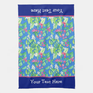 Spring Blossoms, Philadelphus and Weigela on Blue Tea Towel