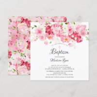 Spring Blossoms Pink Floral Baptism Invitation