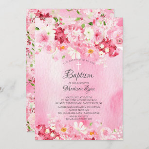 Spring Blossoms Pink Floral Baptism Invitation