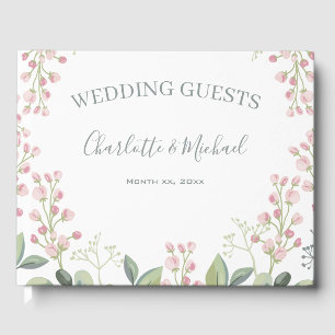 Spring Blossoms Pink Floral Mint Green Wedding Guest Book