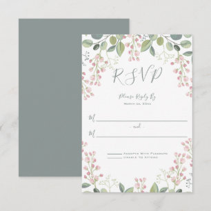 Spring Blossoms Pink Floral Mint Green Wedding RSVP Card