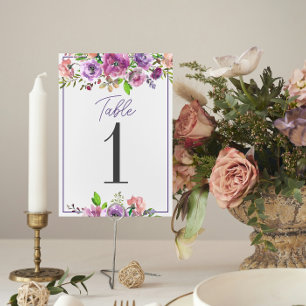 Spring Blossoms Purple Floral Wedding Table Number