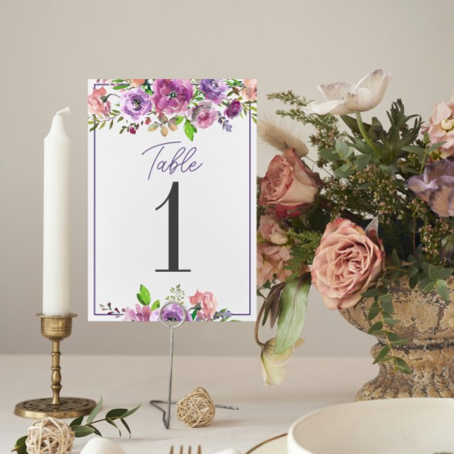 Spring Blossoms Purple Floral Wedding Table Number (Creator Uploaded)