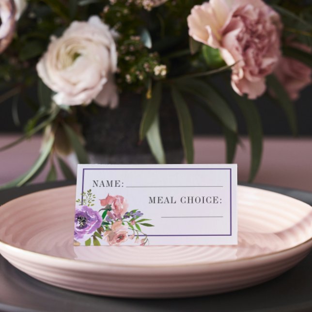 Spring Blossoms Purple Peach Wedding Meal Choice Place Card (Creator Uploaded)