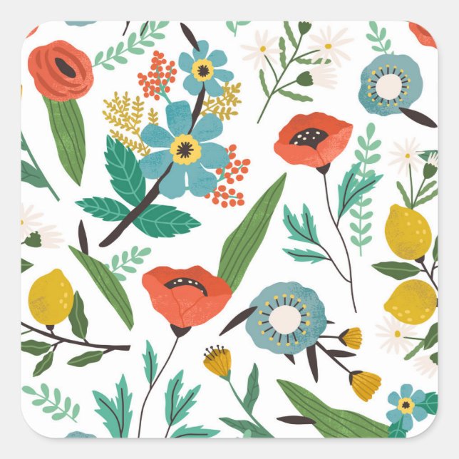 Spring Blossoms: Seamless Floral Pattern Square Sticker (Front)