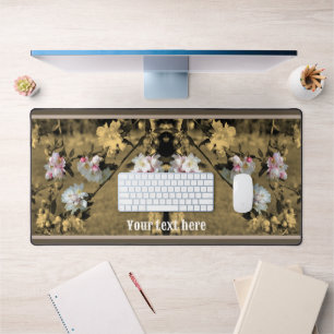 Spring Blossoms Sepia Partial Colour Personalised Desk Mat