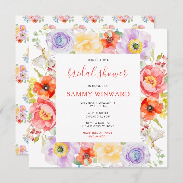 Spring Blossoms Wildflowers Bridal Shower Invitation (Front/Back)