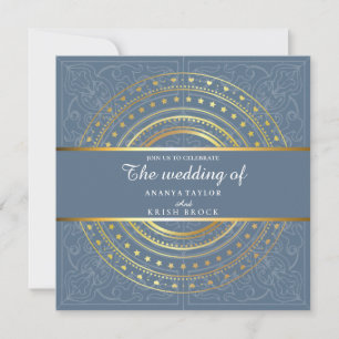 Spring Blue and Gold Wedding Invitation