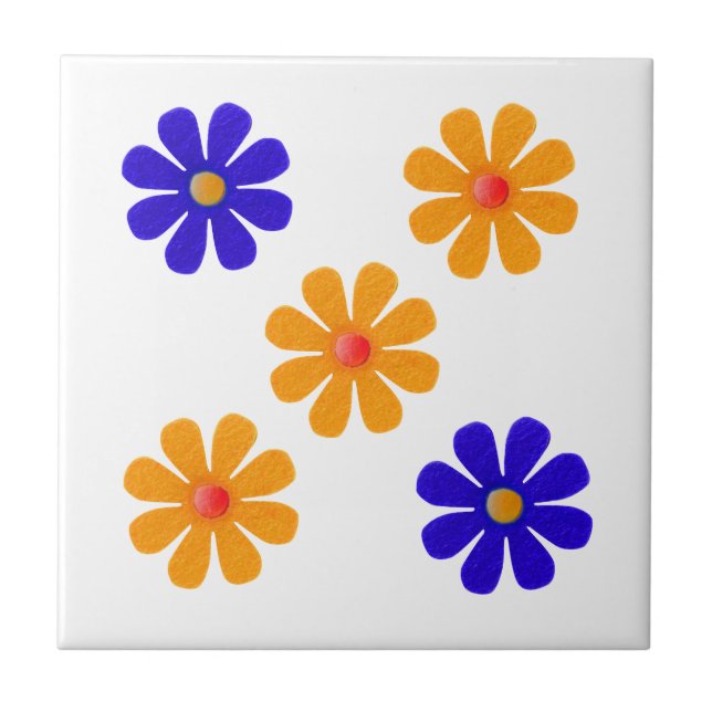 Spring blue and orange flowers for kitchen tile (Front)