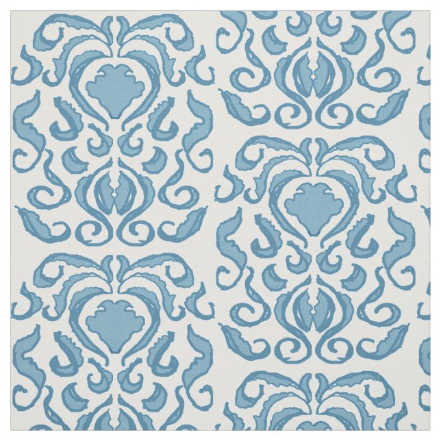 Spring blue and white damask fabric (Swatch)