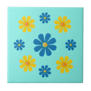 Spring blue and yellow flowers for kitchen tile