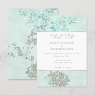 SPRING BLUE AQUA SILVER WEDDING RESPONSE RSVP INVITATION