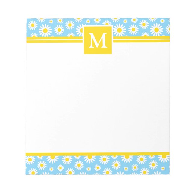 Spring Blue Daisies Monogram  Notepad (Front)