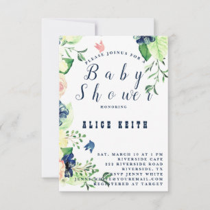 Spring Blue Floral Baby Shower Invitation
