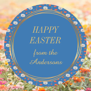 Spring Blue Floral Family Christian Happy Easter Classic Round Sticker