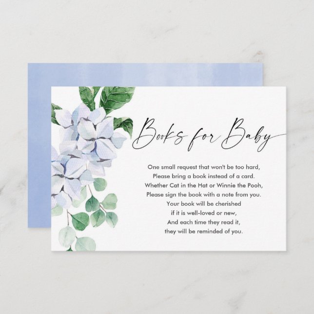 Spring blue floral greenery books for baby boy enclosure card (Front/Back)