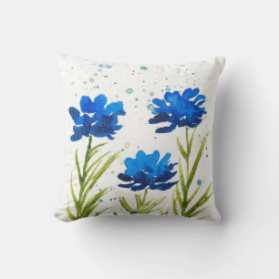 Spring blue floral modern watercolor chic garden cushion
