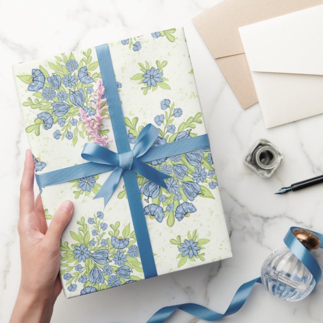 Spring Blue Flowers Floral Wrapping Paper (Gifting)