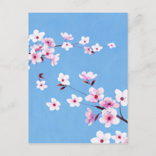 Spring Blue Sky Cherry Blossom Flowers Warecolor Postcard