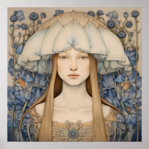 Spring Bluebell Flower Girl Art Print