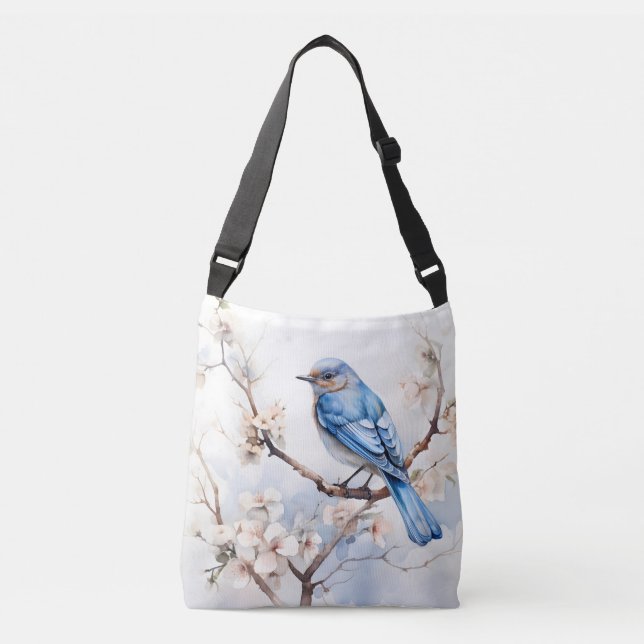 Spring Bluebird in the Blossoming Tree Crossbody Bag (Front)