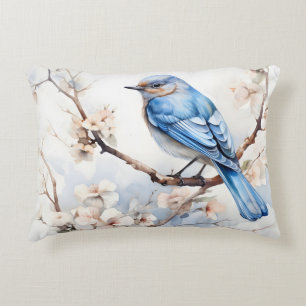 Spring Bluebird in the Blossoming Tree Decorative Cushion