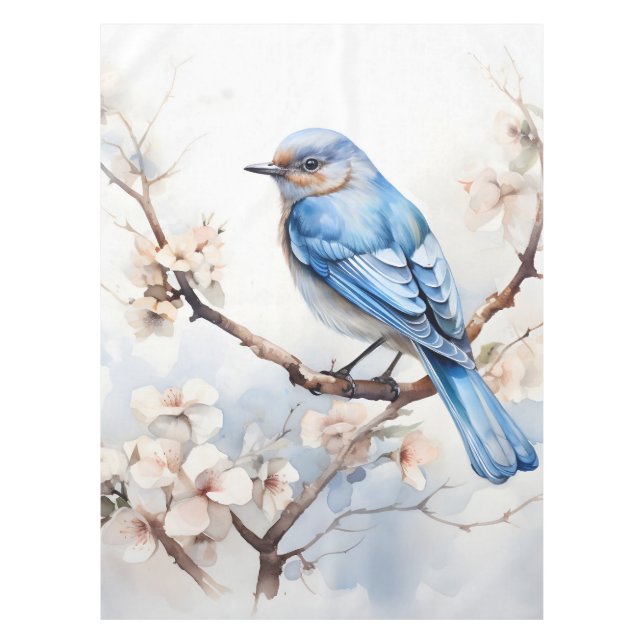 Spring Bluebird in the Blossoming Tree Tablecloth (Front)