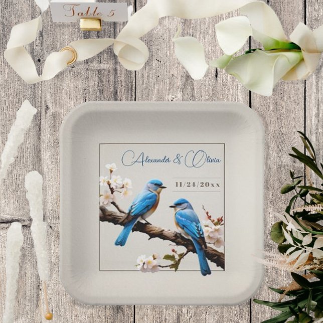 Spring Bluebirds Wedding Paper Plate (Spring Bluebirds Wedding Paper Plates)